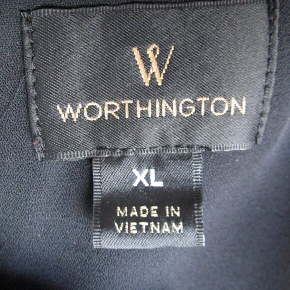 Worthington Green Black White Floral Birds Leaves Blouse Top Tropical Zip sz XL - Picture 12 of 13